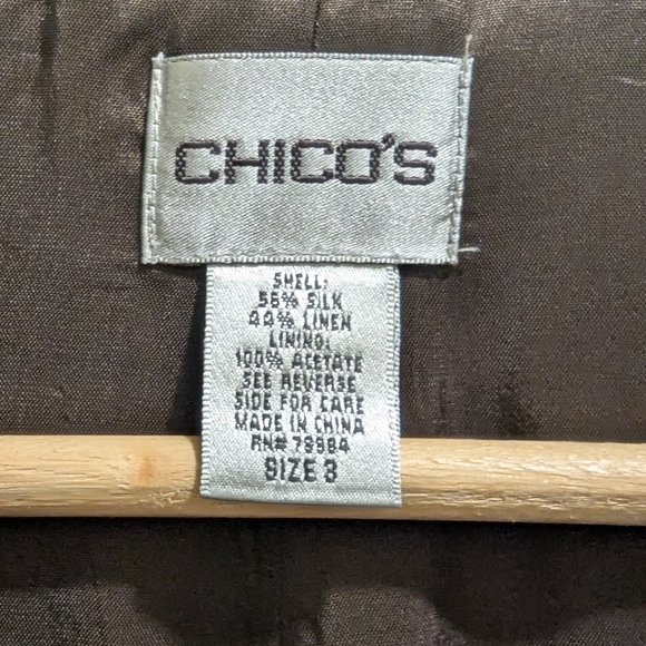 Chico's Brown Silk Linen Blend Blazer Button Front Collar 3/4 Sleeves- 3 (XL/16) - Picture 15 of 16